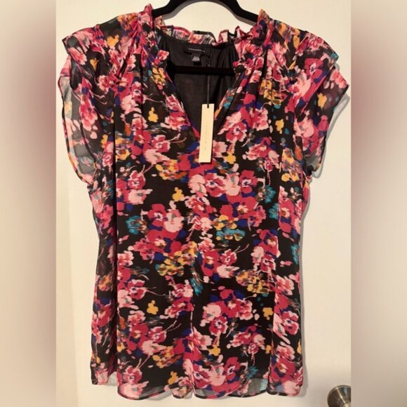 Vibrant Floral Chiffon Blouse - Black and Pink - NWT - Picture 1 of 3